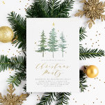 Christmas Pines | Budget Holiday Party Invitation<br><div class="desc">Invite your holiday party guests in style, whether they be family, friends, or work colleagues - this design works for casual or corporate events! Design features a watercolor illustration of three pine trees decorated with gold stars. Your event details appear below with "Christmas Party" in chic gold lettering. At the...</div>
