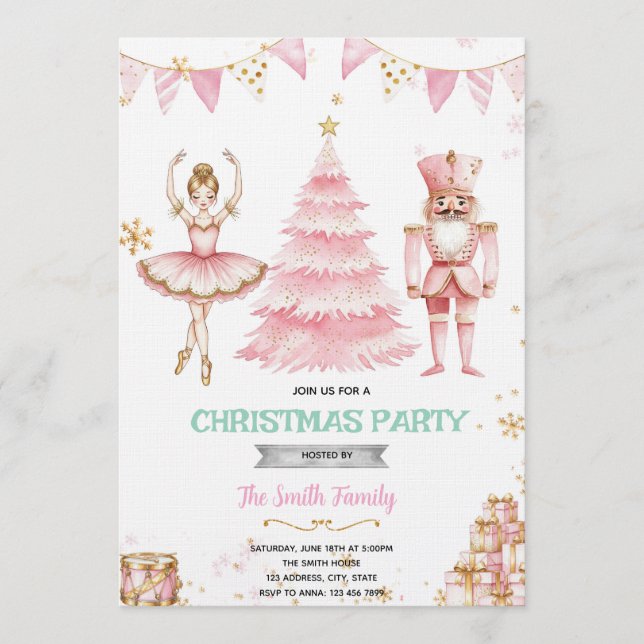 Christmas pink sugar plum nutcracker Invitation  (Devant)