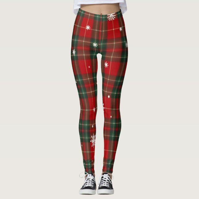 Christmas Plaid Leggings with Snowflakes (Devant)