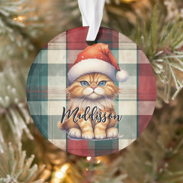 Christmas Plaid Santa Cat With Name (Arbre)