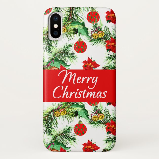 Christmas Poinsettia Motif iPhone X Coque (Dos)