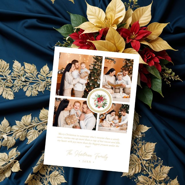 Christmas Poinsettias Bouquet Classic 4 Photos (Stylish Classic Christmas Poinsettias Bouquet 4 Multi Photos Collage Holidays Cards.)