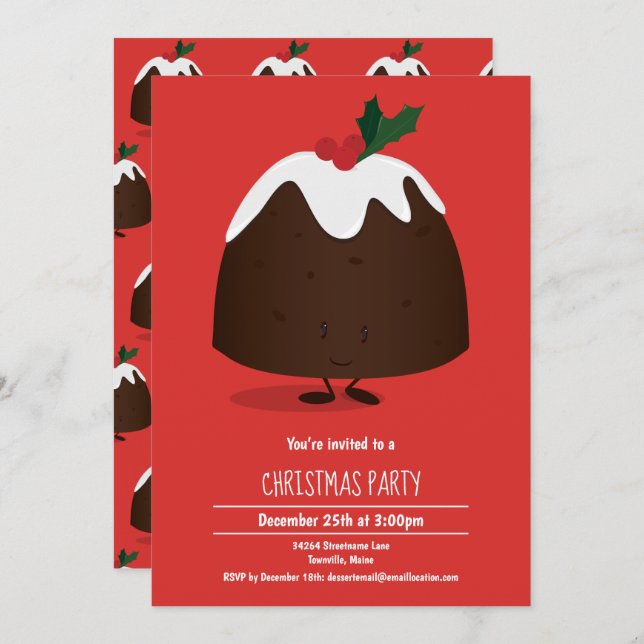 Christmas Pudding Caractère Vacances Invitation (Devant / Derrière)
