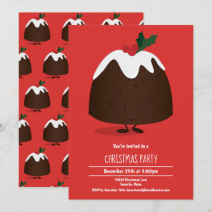 Christmas Pudding Caractère Vacances Invitation