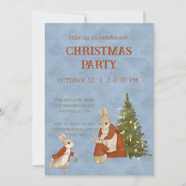 Christmas Rabbit Peter Invitation Vintage (Devant)
