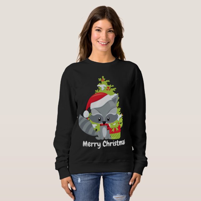 Christmas Raccoon ajouter le message sweatshirt (Devant entier)