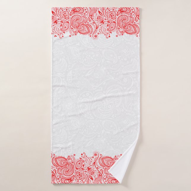 Christmas Red Vintage Paisley Stripe (Serviette de bain)