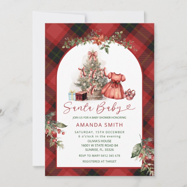 Christmas Santa Baby Girl Baby Shower Invitation (Devant)