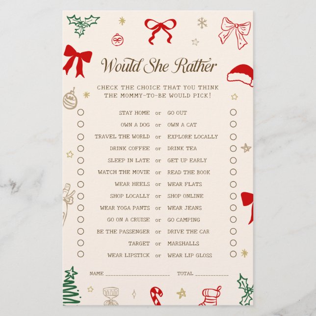 Christmas Santa Baby Shower Would She Rather Game (Devant)