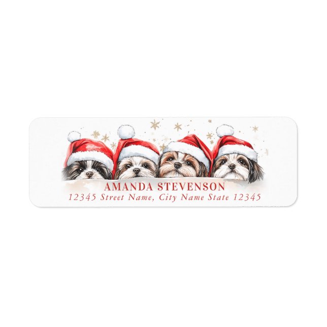 Christmas Shih Tzu Retourner Adresse Étiquettes (Devant)