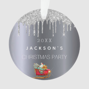 Christmas silver glitter drip old red sleigh