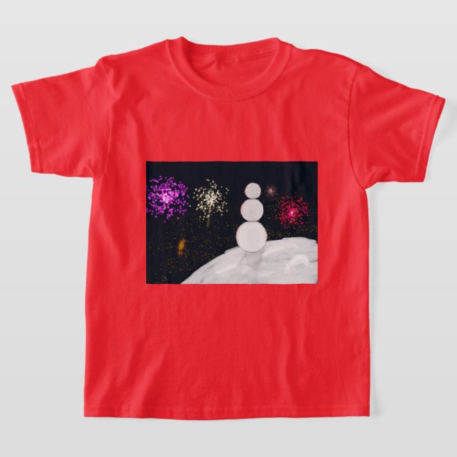Christmas Snowman and fireworks kids t-shirt (Poser)