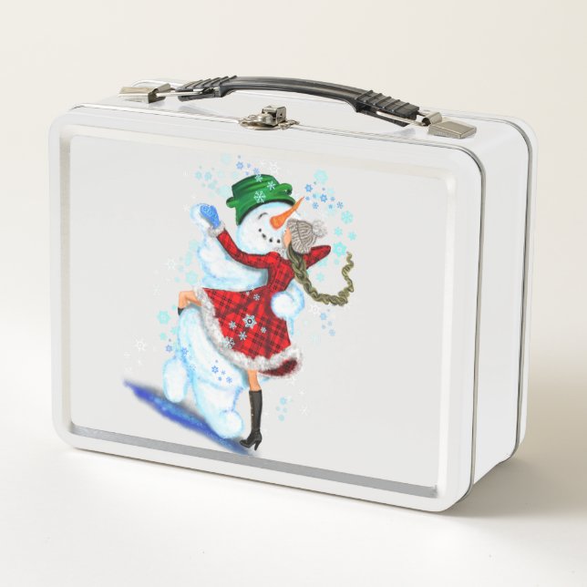 Christmas Snowman and Girl Dancers Metal Lunch Box (Devant)