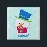 Christmas Snowman Cupcake Name Badge Personalized<br><div class="desc">Introduce yourself at meetings or events during Christmas or the winter holidays with this snowman cupcake name badge tag with a customizable name. The snowman cupcake is wearing a blue top hat with green accents and a lime green neck tie with blue dots. The cupcake paper wrap is red with...</div>