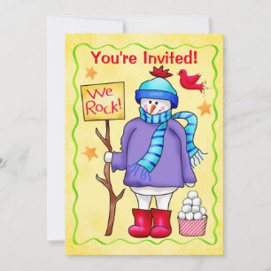 Christmas Snowman Jaune Fête Invitation