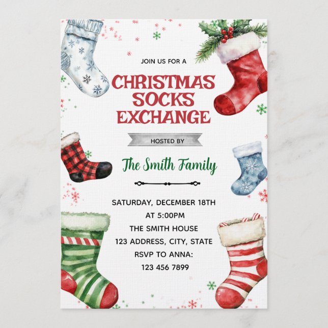 Christmas socks exchange party invitation (Devant)