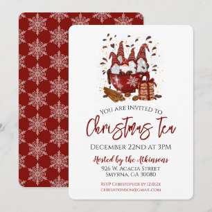 Christmas Tea Red Gnome Party Invitation