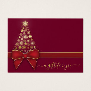 Christmas Tree Gold Snowflakes Red Bow Carte cadea