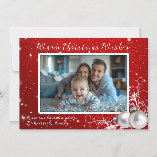 Christmas Twinkling Red One Photo Greeting Card (Devant)