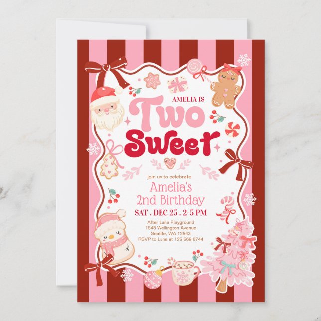 Christmas Two Sweet 2nd Birthday Invitation (Devant)
