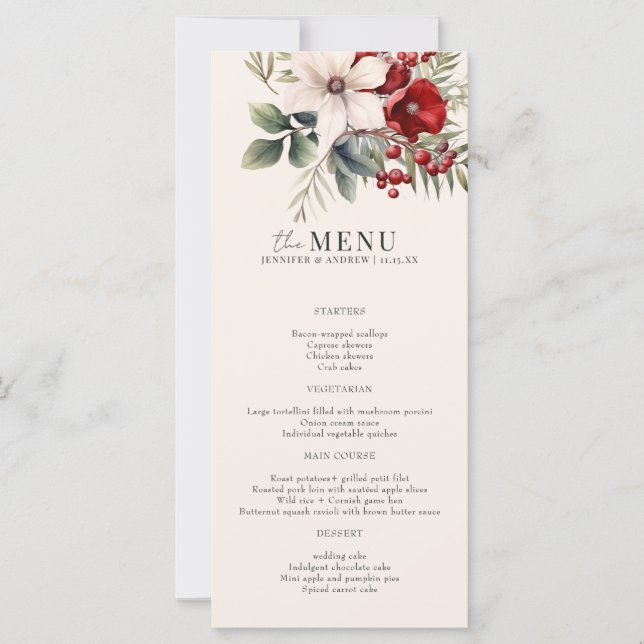 Christmas Winter Floral Elegant Wedding Menu (Devant)
