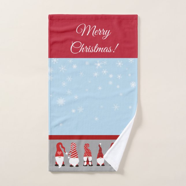 Christmas with Gnomes Blue Red and Gray  (Serviette à main)