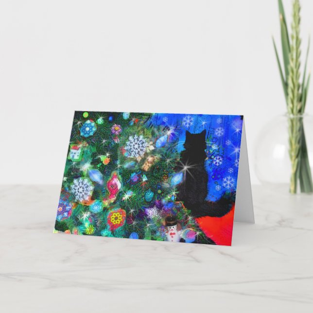 Christms Kitty attendant Père Noël, carte (Devant)