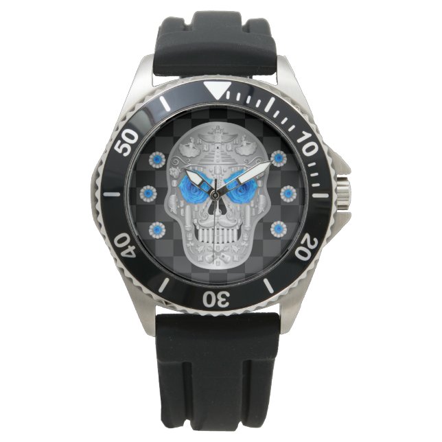 Chrome Calavera (Rose bleu) Montre (devant)