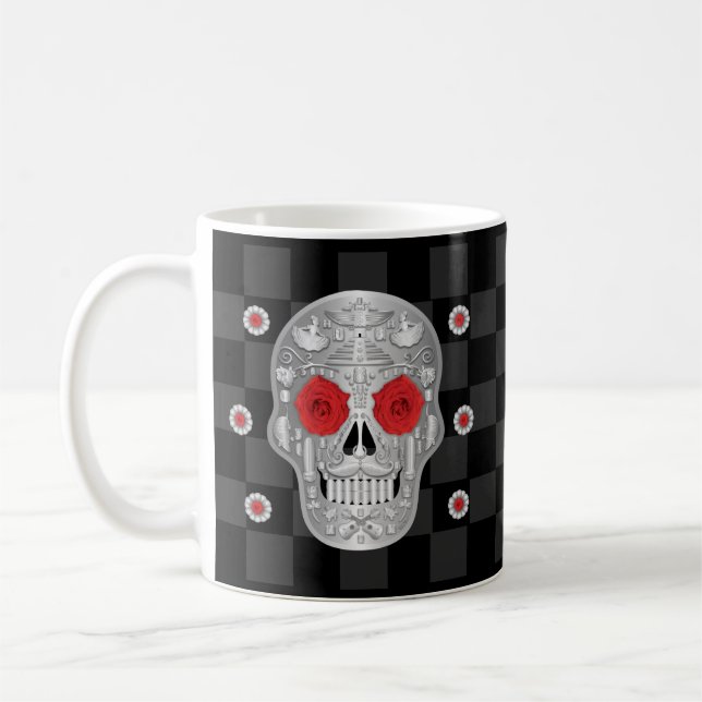 Chrome Calavera (Rose rouge) Café Mug (Gauche)