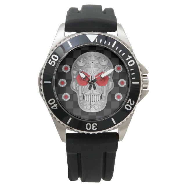 Chrome Calavera (Rose rouge) Montre (devant)