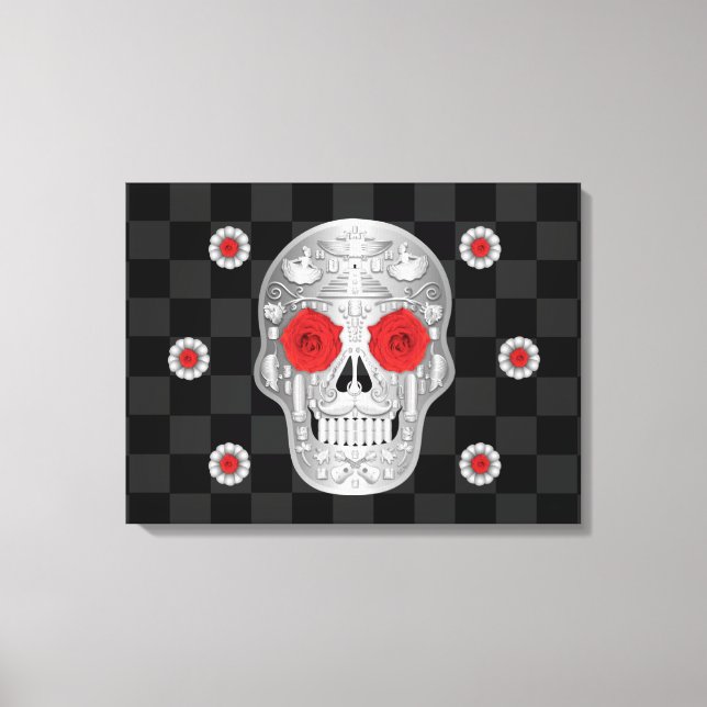 Chrome Calavera (Rose rouge) toile Imprimer (Recto)