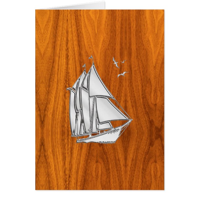 Chrome Silver like Sailboat on Teak Veneer (Devant)