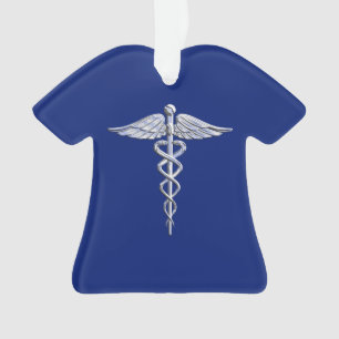 Chrome Style Caduceus Symbole Médicale sur bleu ma
