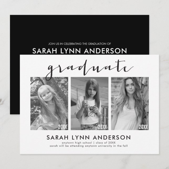 Chronologie 3 Photo Graduation Party Invitation (Devant / Derrière)