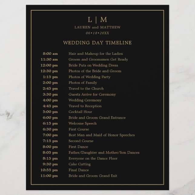 Chronologie de mariage à monogramme simple noir et (Devant)