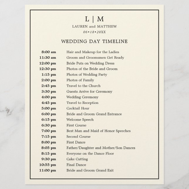 Chronologie de mariage avec monogramme jaune beurr (Devant)