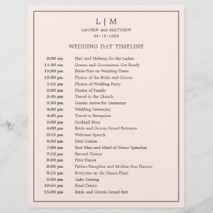 Chronologie de mariage simple monogramme rose blus