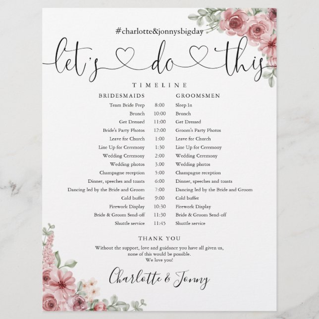 Chronologie du calendrier de Mariage de script Flo (Devant)
