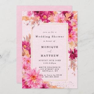 Chrysanthème rose chaud Wedding shower Invitations