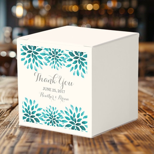 Chrysanthème turquoise Ballotins (Teal Watercolor Chrysanthemum Wedding Favor Box)