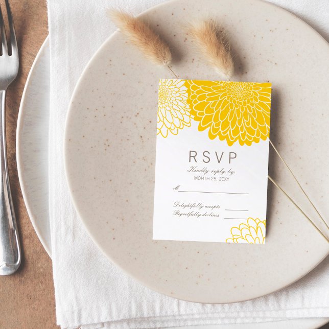 Chrysanthèmes jaune blanc Réponse Carte RSVP (Créateur téléchargé)