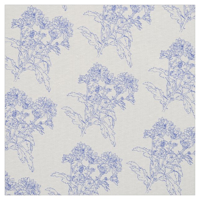 Chrysanthemum fleur Bleu contour tissu de dessin (Échantillon)