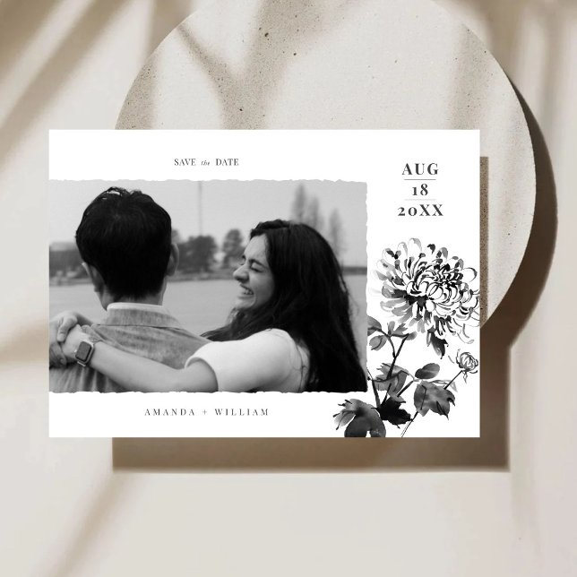 Chrysanthemum Ink Art Photo Enregistrer La Carte D (Créateur téléchargé)