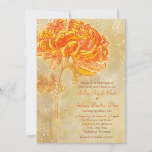 Chrysanthemum Orange Floral Faire-part de mariage