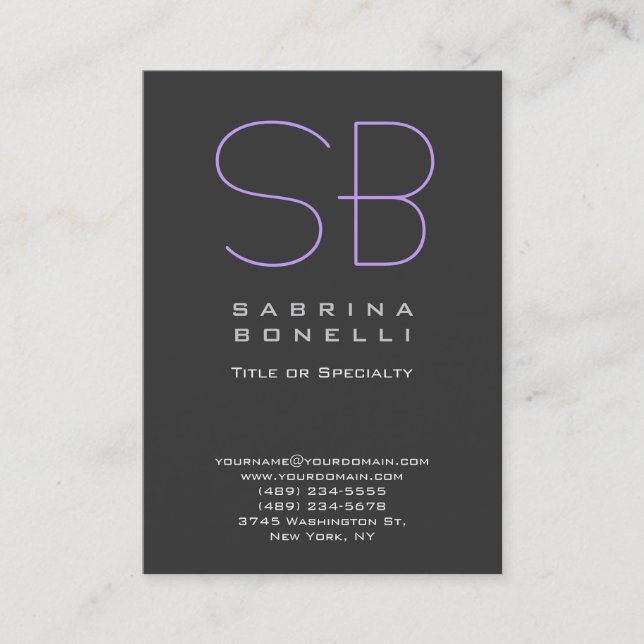 Chubby Grey Sophisticated Monogram Carte de visite (Devant)