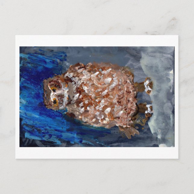 Chubby hibou avec carte postale arrière - plan ble (Devant)