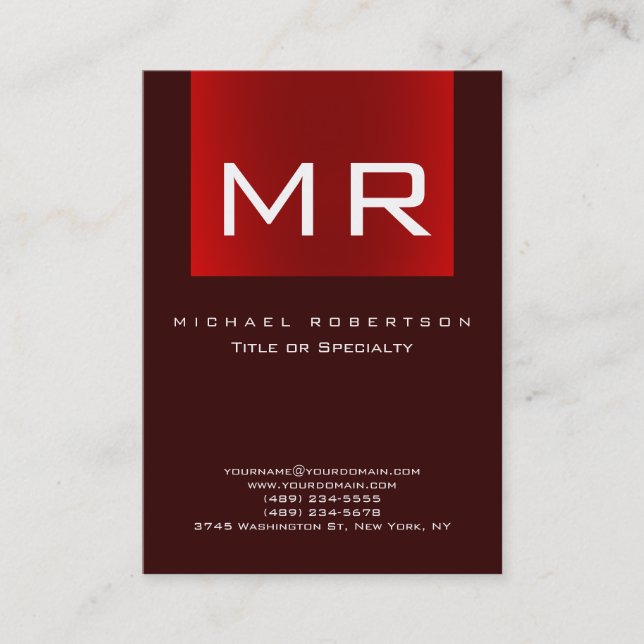 Chubby Monogram Brown Red Clean Carte de visite (Devant)