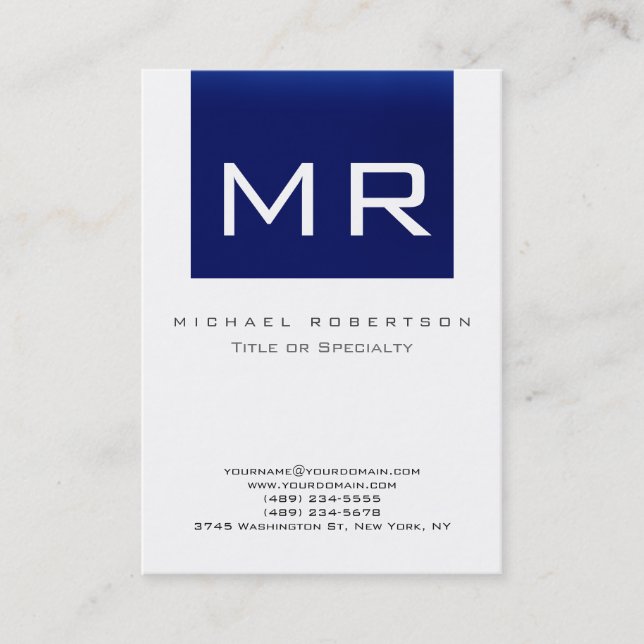 Chubby Monogramme Bleu Blanc Carte de visite propr (Devant)