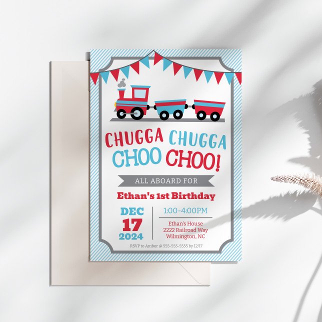 Chugga Chugga Choo Choo Invitation de fête d'anniv (Chugga Chugga Choo Choo Train Birthday Party Invitation)