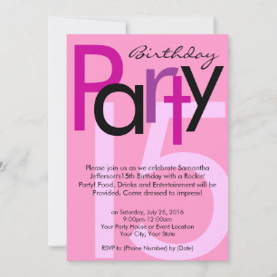 Chunky Bold Pink Type Anniversaire Fête Invitation